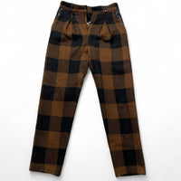 Vintage Brown and Black Plaid Wool and Leather Full Suit Jacket and Trousers (L)