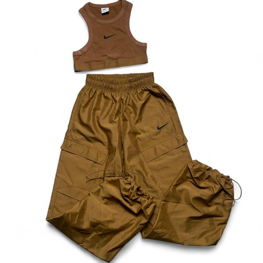 Nike Brown and Black Crop Vest and Shell Nylon Bottoms Tracksuit Set (S)