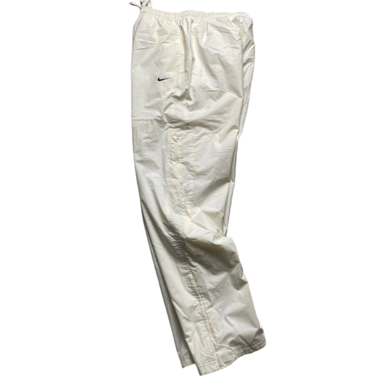 Nike Cream White and Navy Swoosh Baggy Trackpant Shell Bottoms (M)