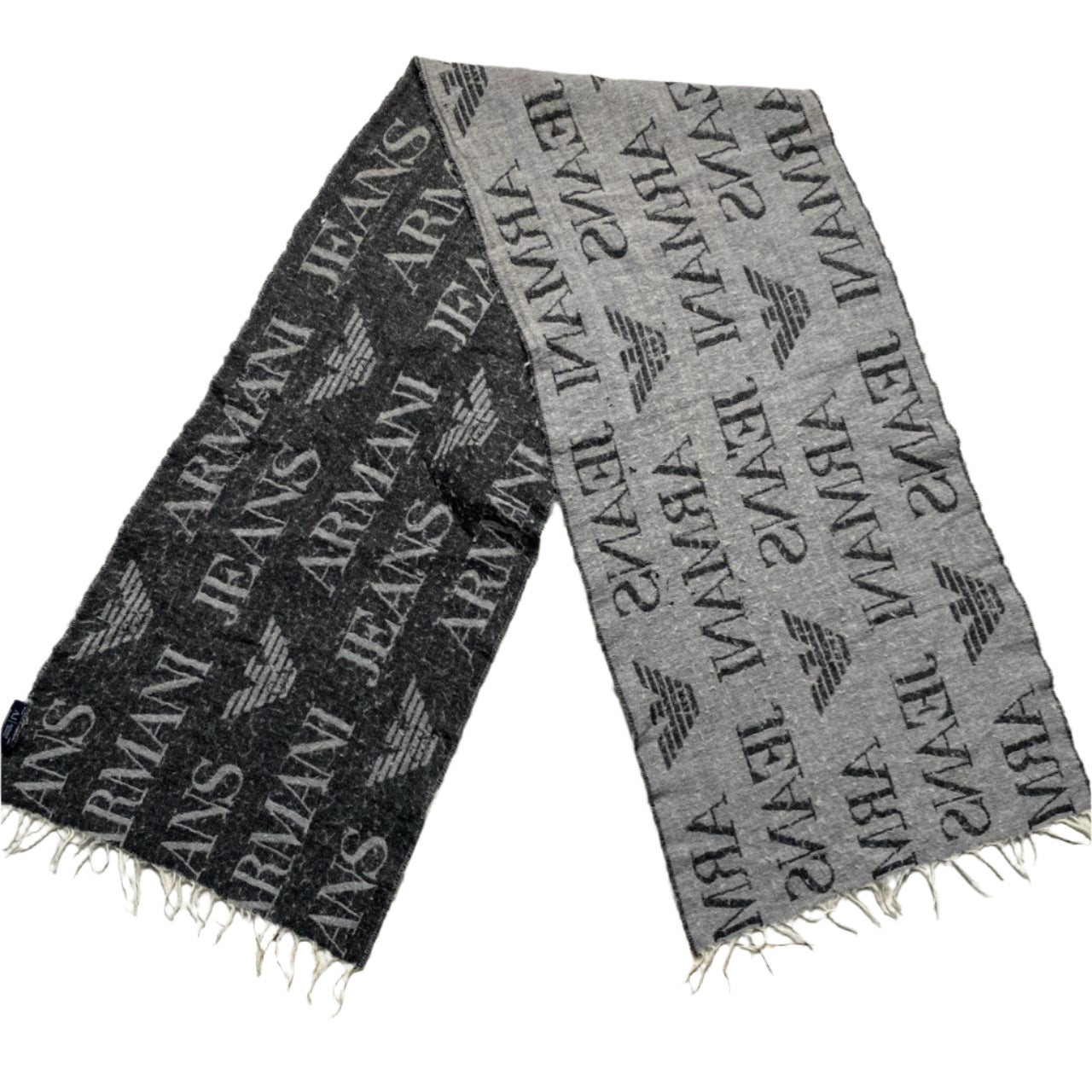 Armani Jeans Vintage Wool Scarf Two Tone Grey