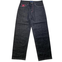 Minus Two Dark Grey Pink Embroidery Baggy Jeans (36W)