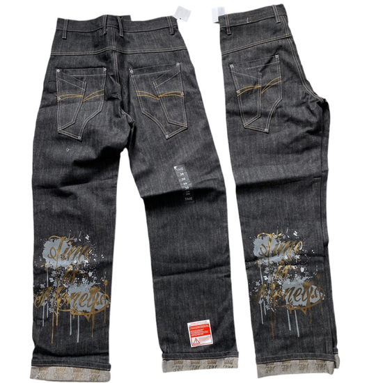 Time is Money Vintage Printed Jeans (30W)