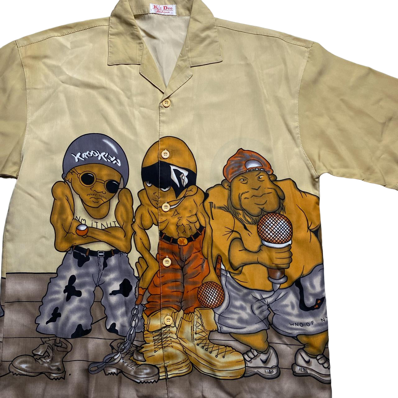 Vintage Y2K Hip Hop Cartoon Graffiti Characters Short Sleeve Shirt (L)