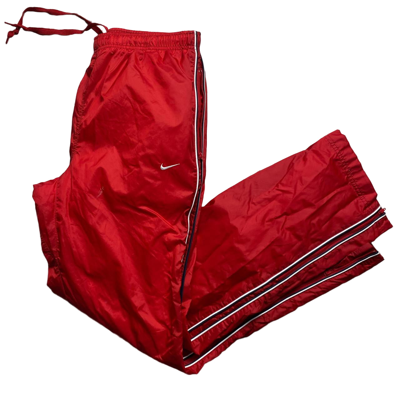 Nike Vintage Red and White Multi Swoosh Shell Trackpant Bottoms (L)