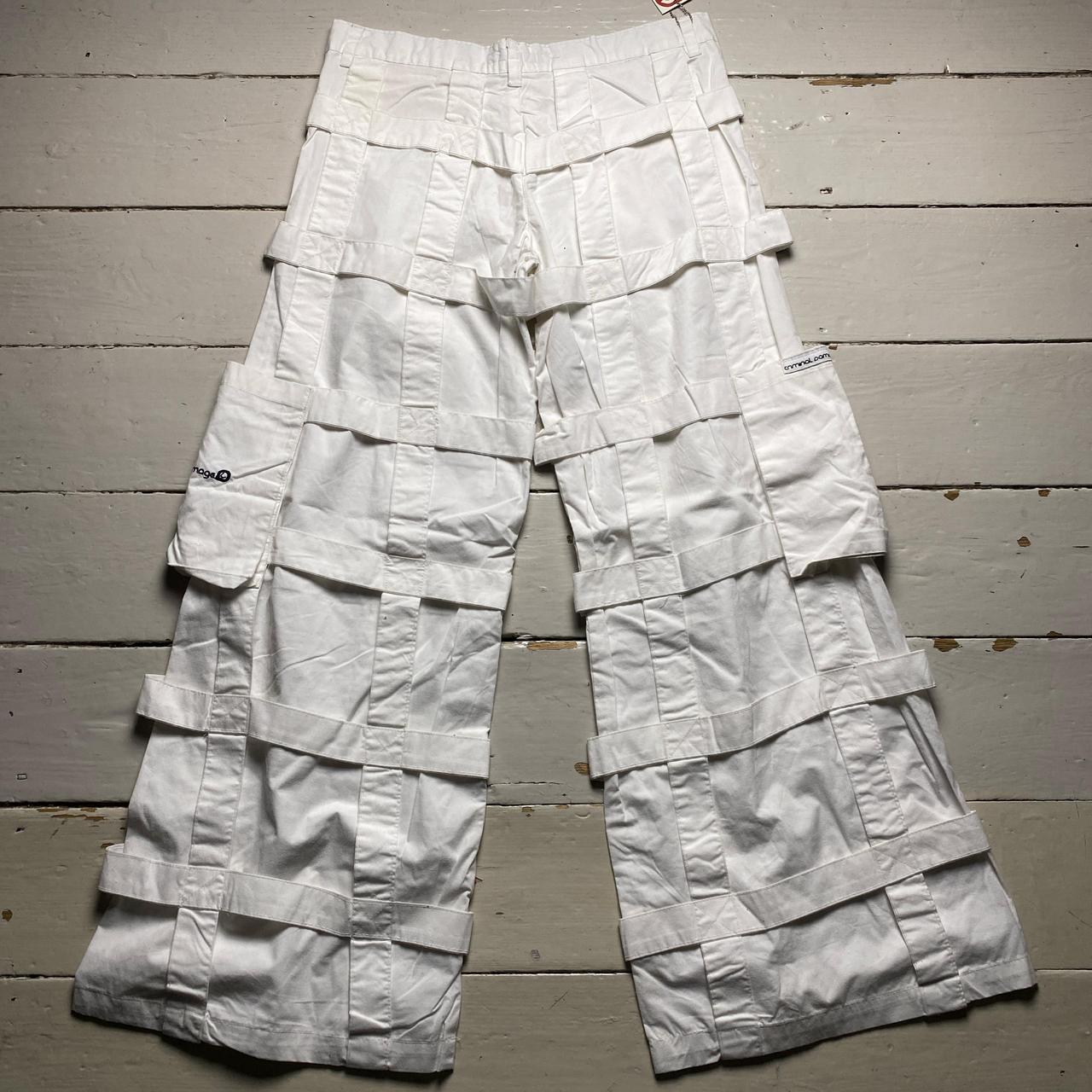 Criminal Damage Bondage Baggy Cargo White Combat Trousers