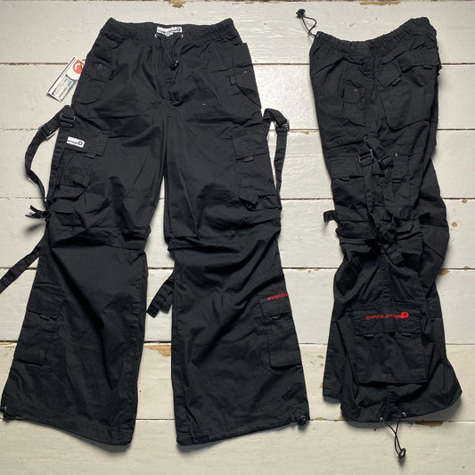 Criminal Damage Bondage Vintage y2k Baggy Black and Red Cargo Combat Trousers