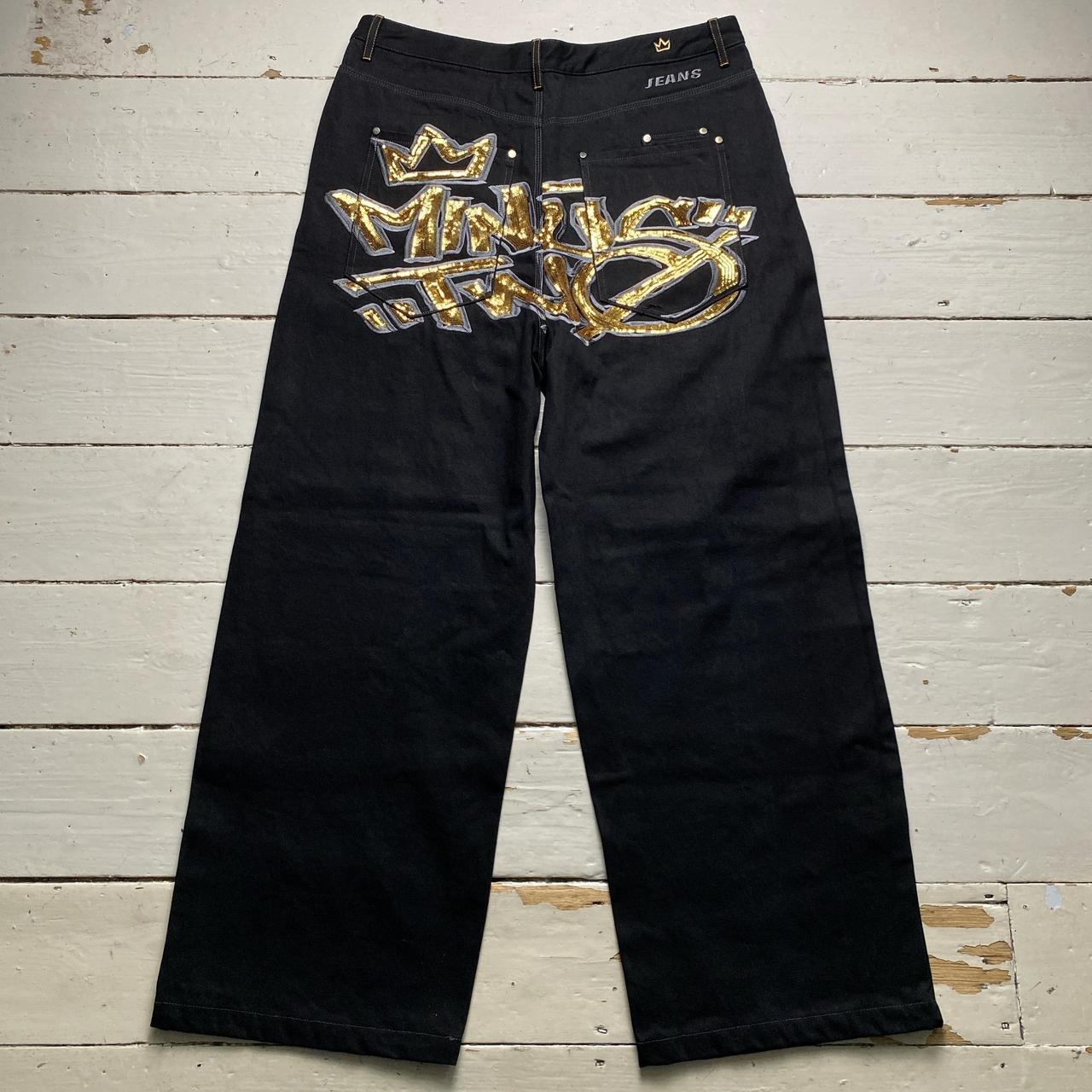 Minus Two Super Baggy Black and Gold Sequin Embroidery Jeans