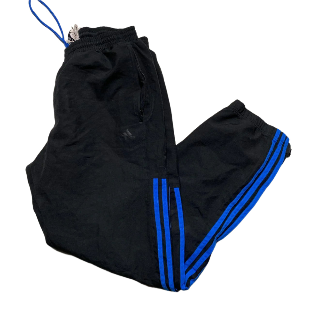 Adidas Black and Blue Stripe Shell Trackpant Bottoms (M)