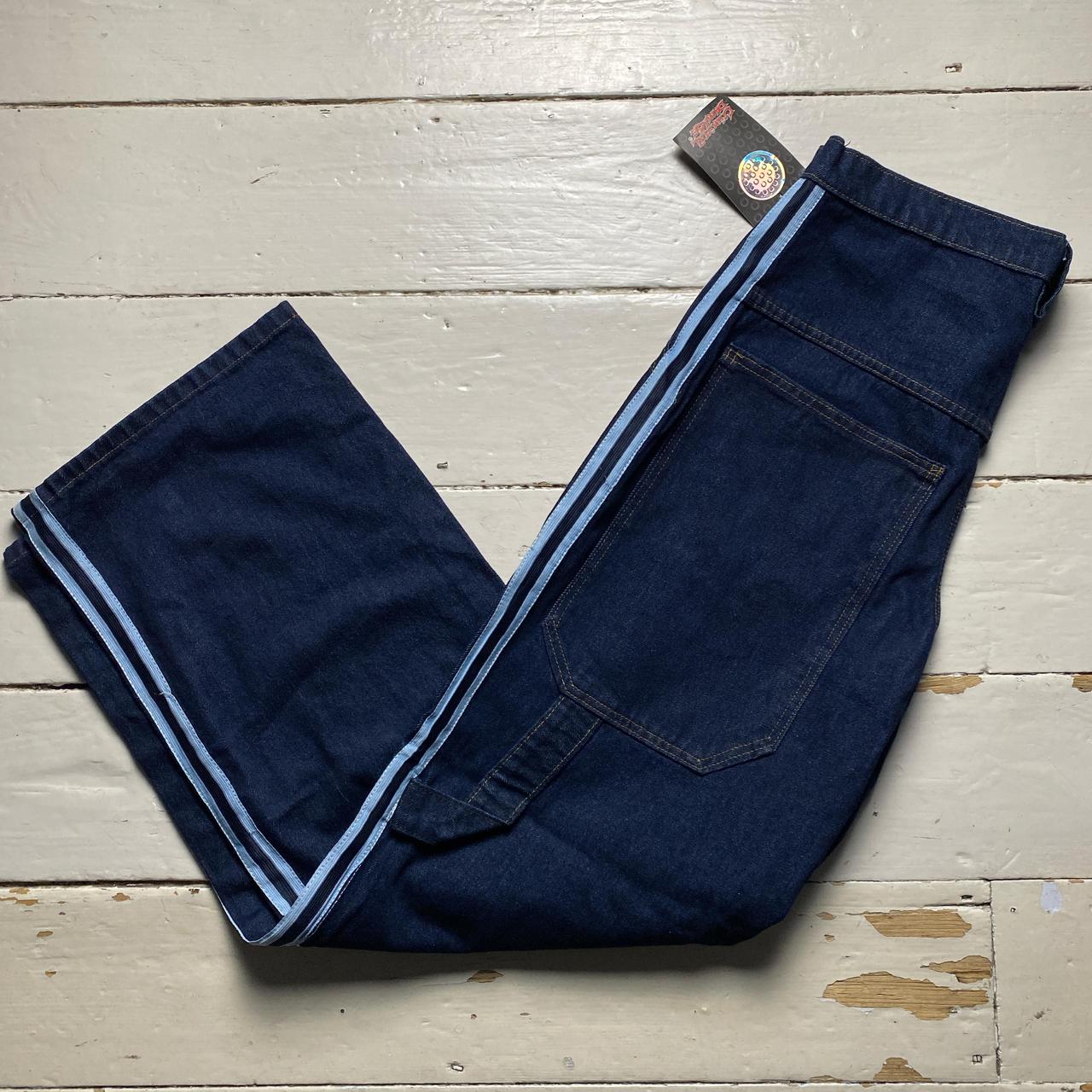 Criminal Damage Baggy Skater Carpenter Navy and Baby Blue Stripe Jeans