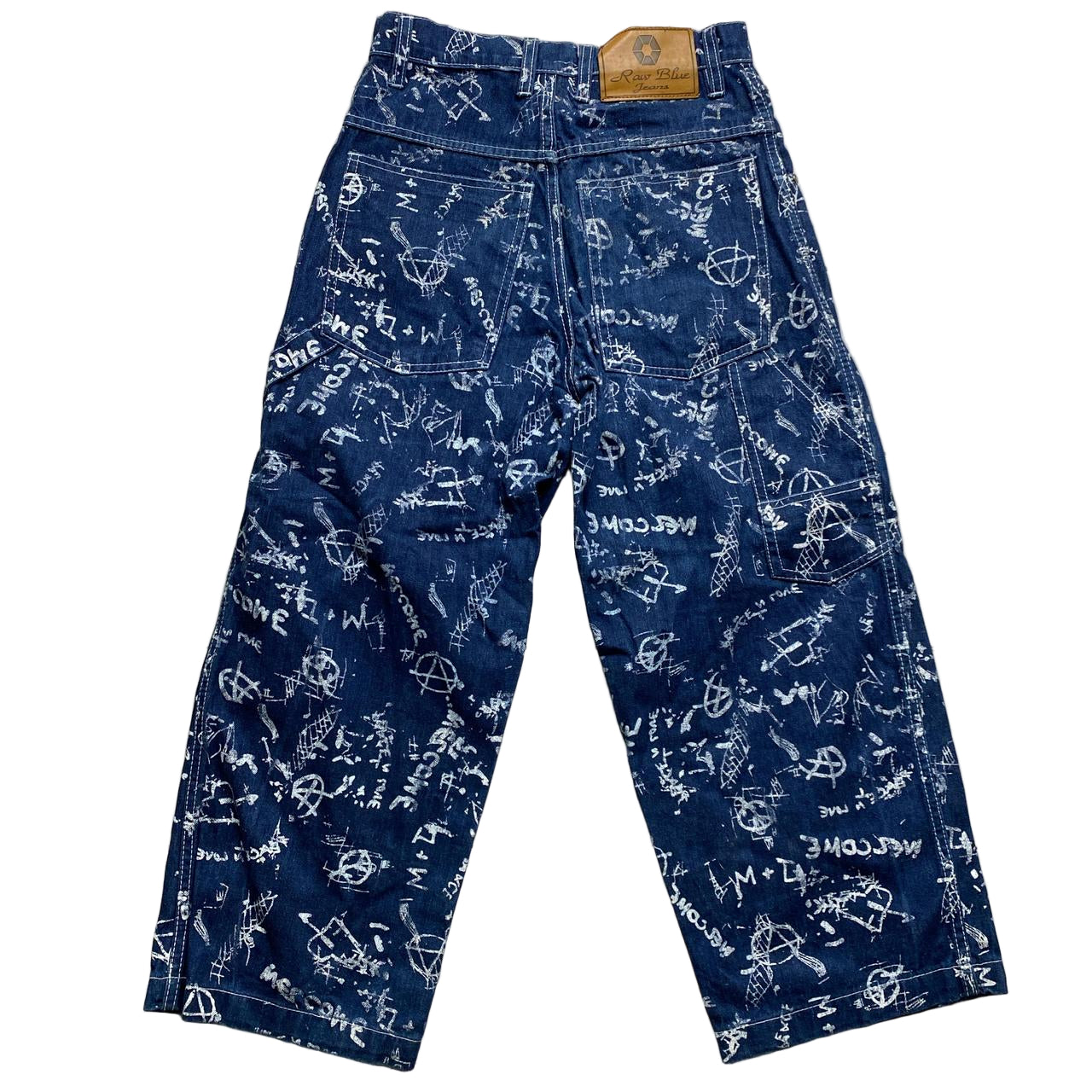 Raw Blue Anarchy All Over Paint Prints Jort Jean Shorts (28W)