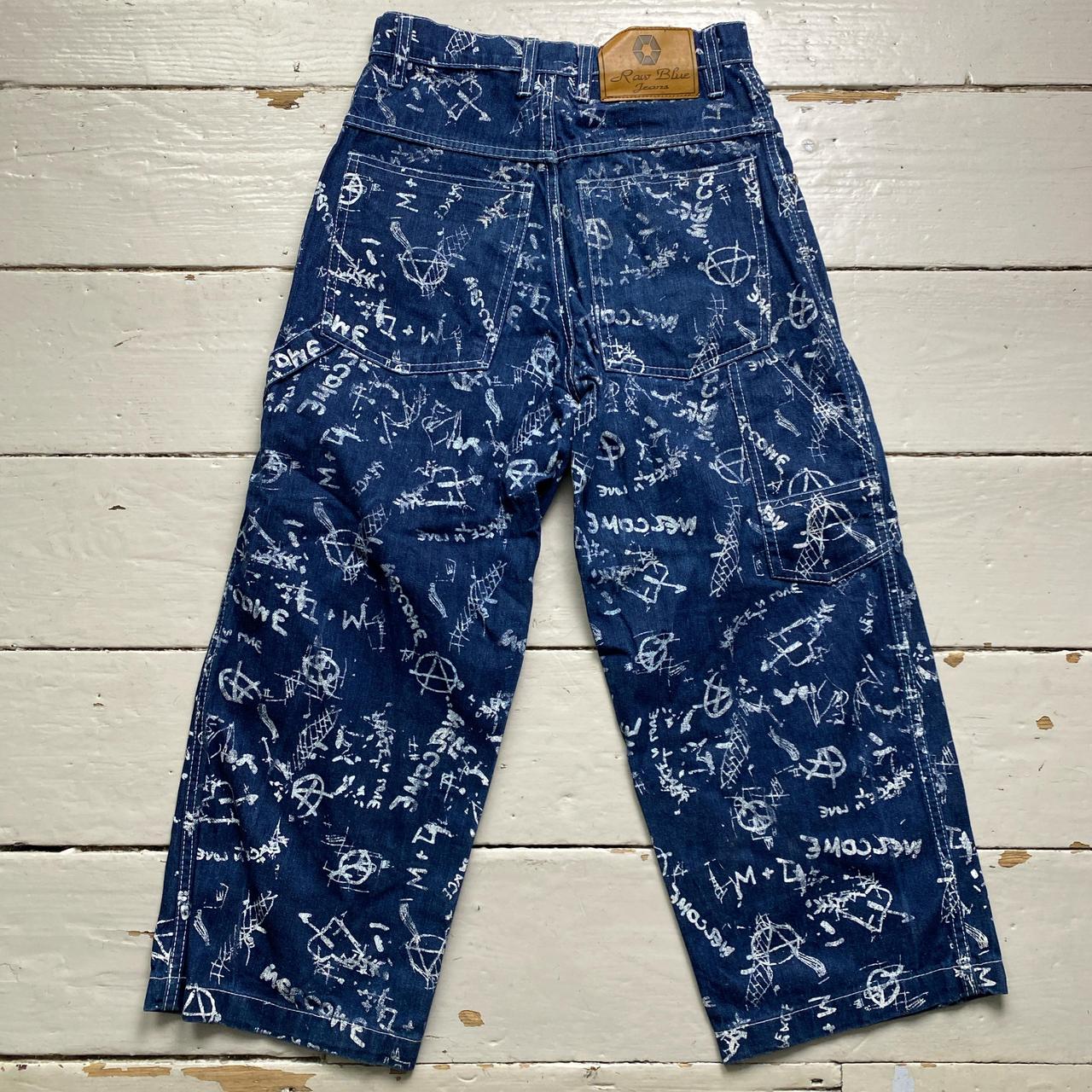 Raw Blue Anarchy All Over Paint Prints Jort Jean Shorts