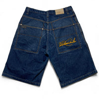 Sir Benni Miles Y2K 90’s Baggy Embroidered Navy and Yellow Jorts Jean Shorts (36W)