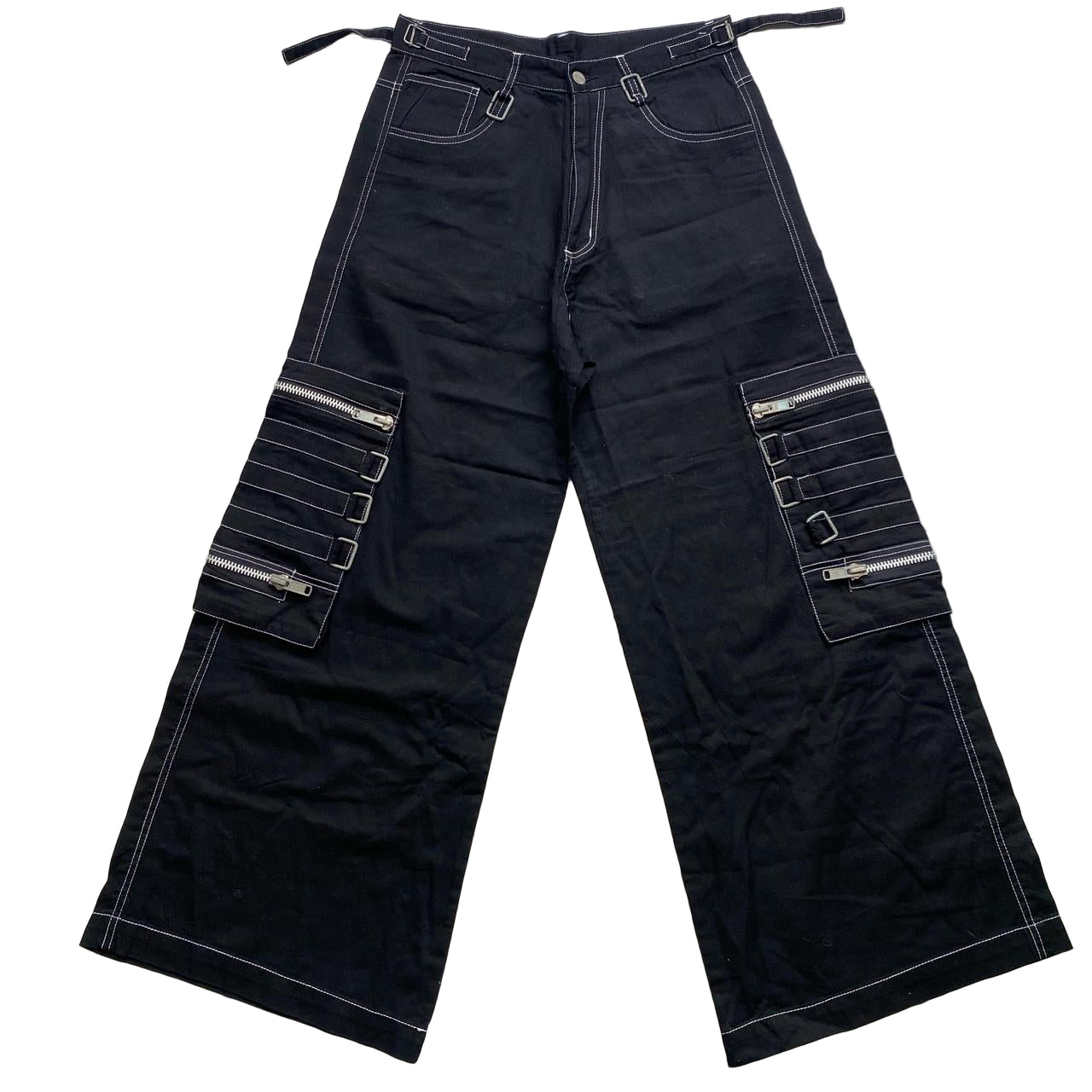 Criminal Damage Bondage Black and Silver Zipper Buckle Baggy Jean Cargo Trousers (30W)