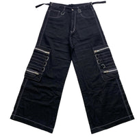 Criminal Damage Bondage Black and Silver Zipper Buckle Baggy Jean Cargo Trousers (30W)