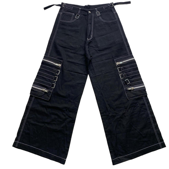 Criminal Damage Bondage Black and Silver Zipper Buckle Baggy Jean Cargo Trousers (30W)