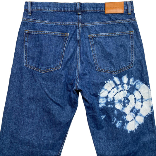 Sandro Navy Blue and Shell Tie Dye Baggy Jeans (34W)