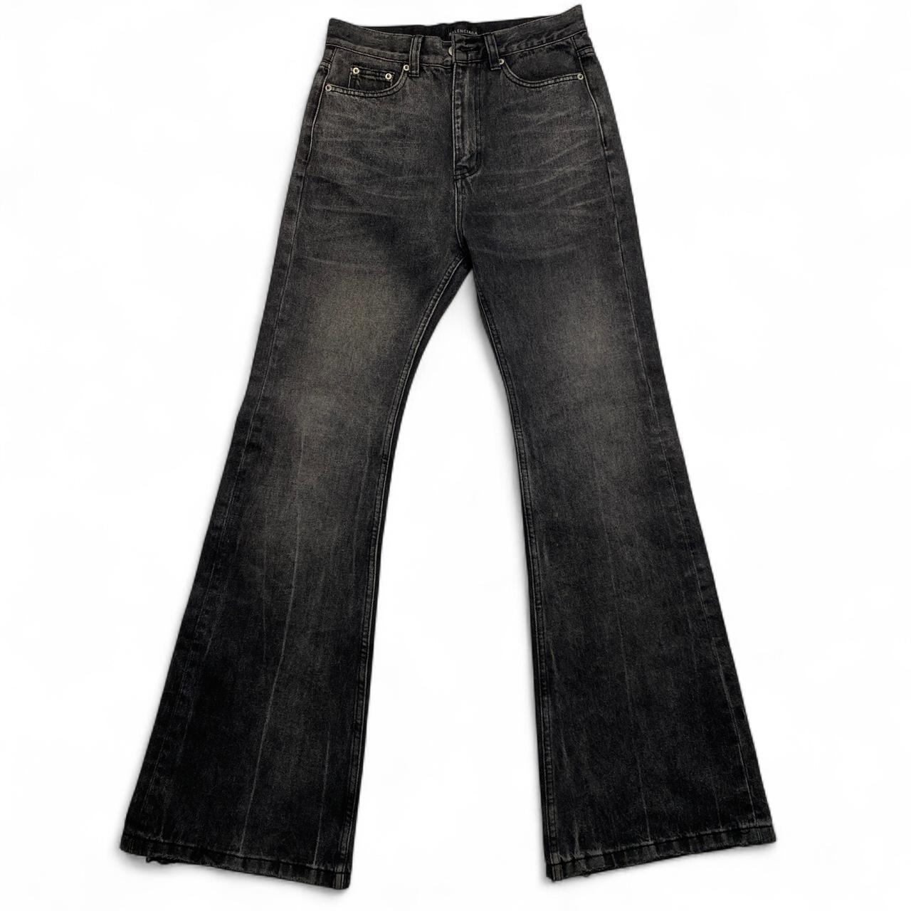 Balenciaga Charcoal Grey Baggy Flared Distressed Jeans (2XS)