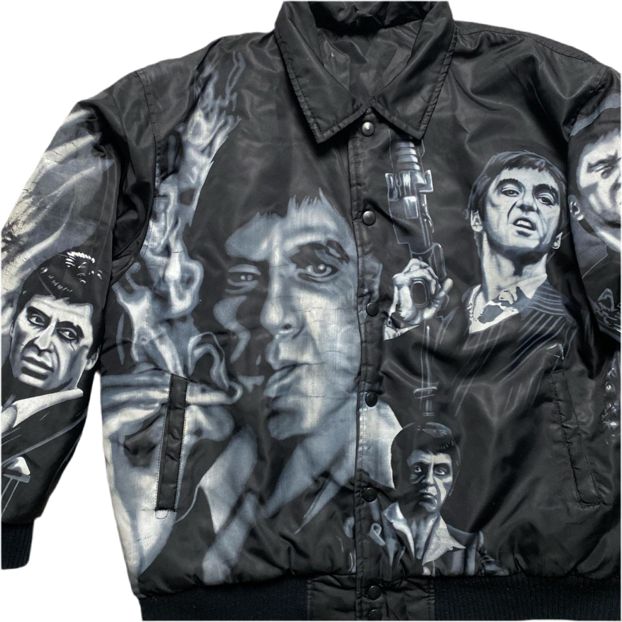 Scarface Al Pacino Tony Montana Black and White Vintage Bomber Jacket (L)