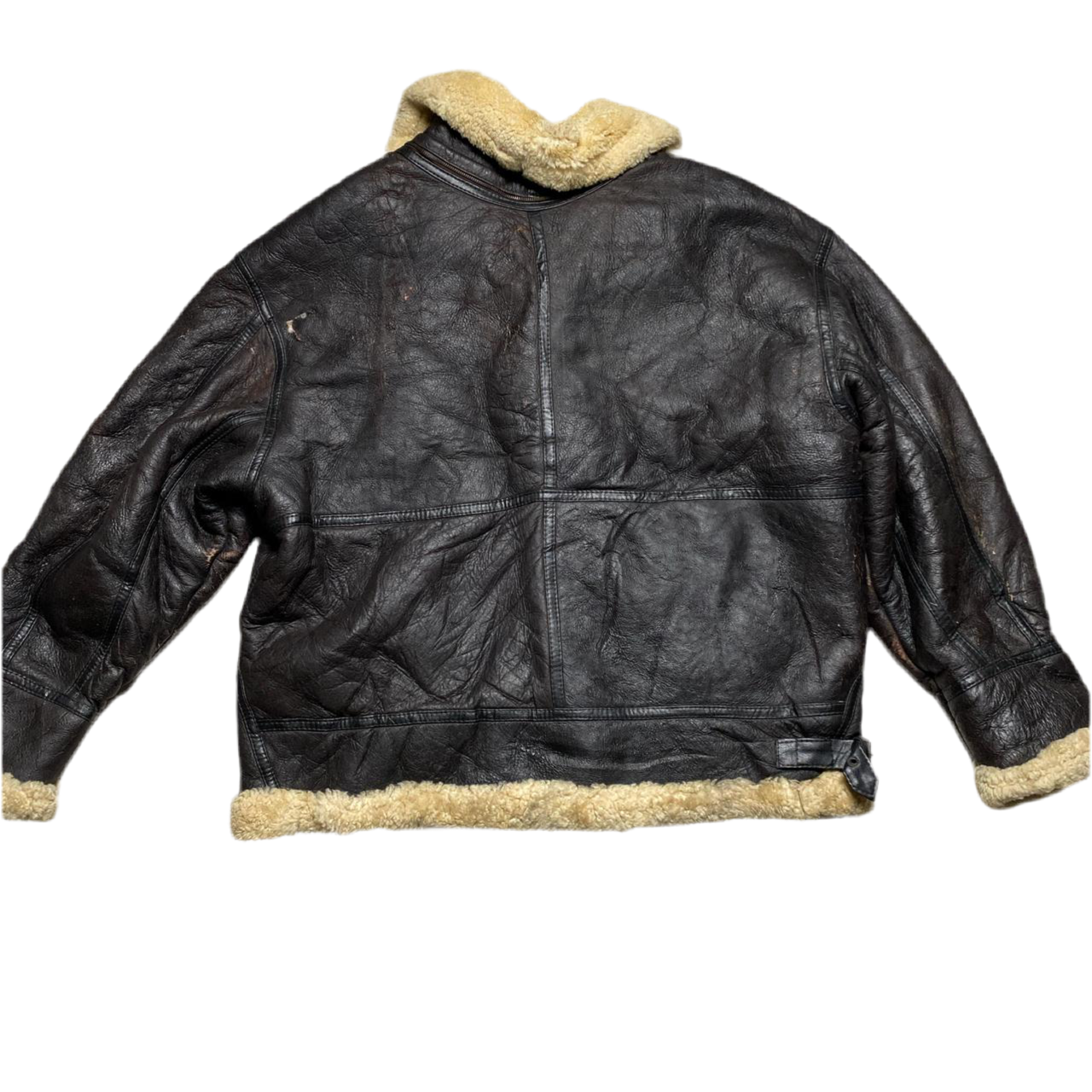 Vintage Brown Sherpa Sherling Big Heavy Leather Jacket (3XL)