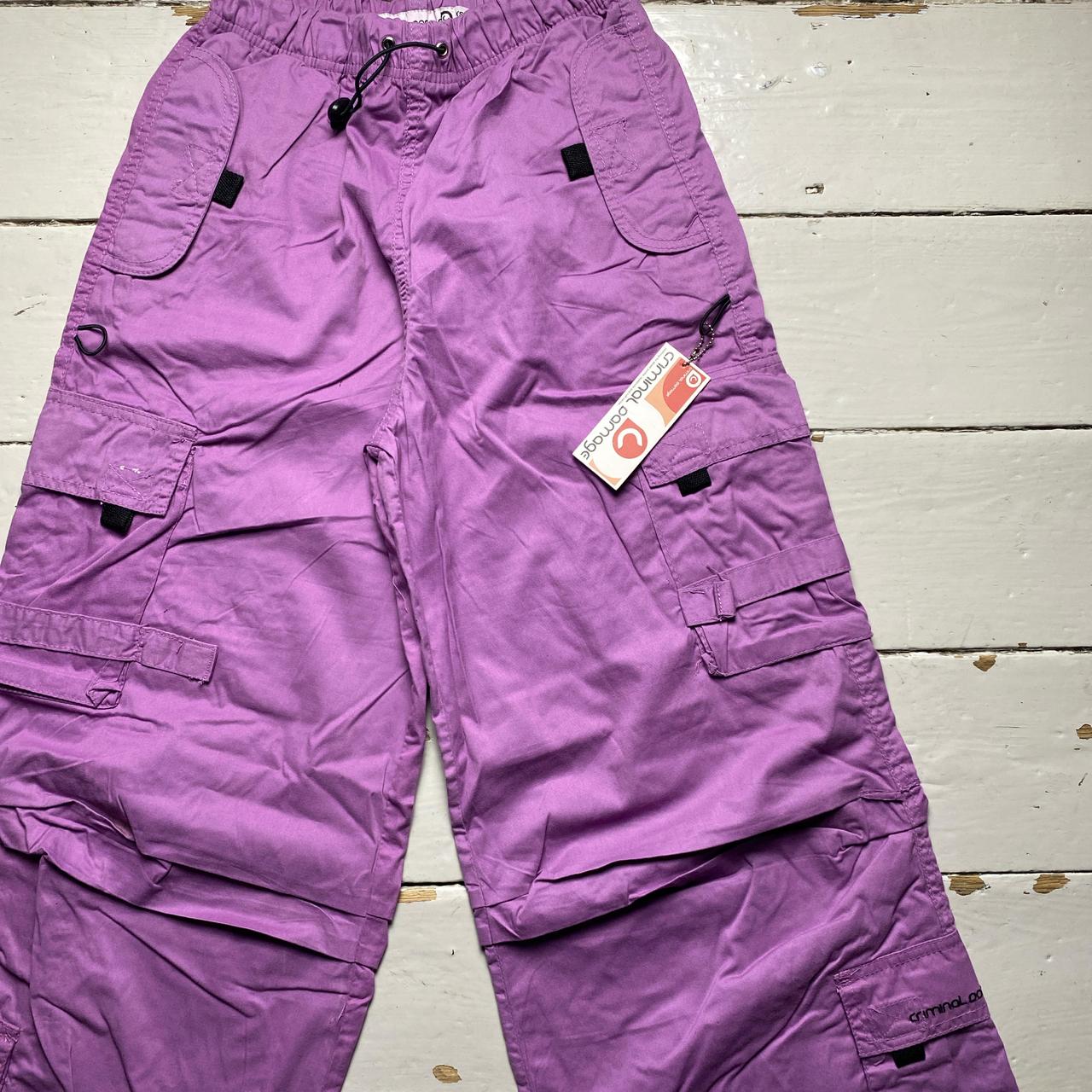 Criminal Damage Purple Pink Cargo Combat Baggy Trousers