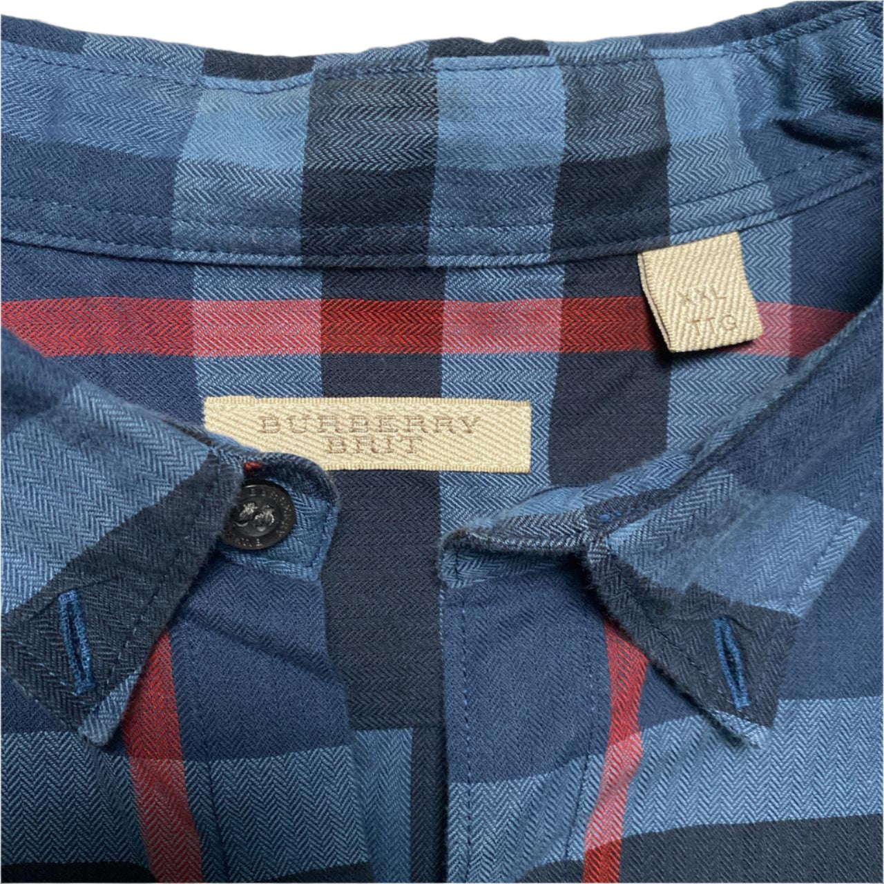 Burberry Brit Nova Check Blue Black and Red Long Sleeve Shirt (2XL)