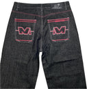Minus Two Dark Grey Pink Embroidery Baggy Jeans (36W)