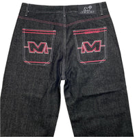 Minus Two Dark Grey Pink Embroidery Baggy Jeans (36W)