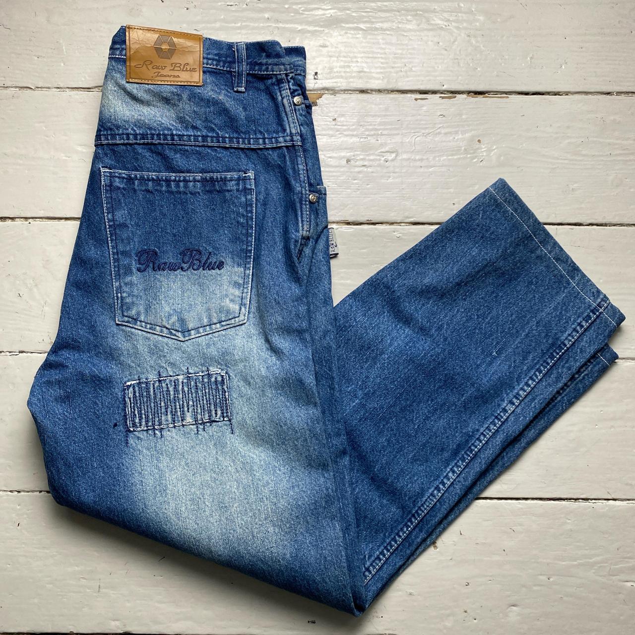 Raw Blue Vintage Baggy Patchwork Stonewashed Blue Jeans