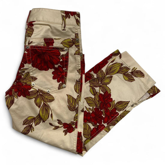Dolce and Gabanna Vintage Capri Floral Cream and Red Trousers (26W)