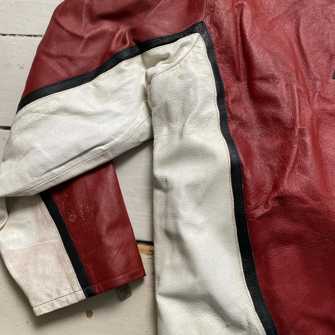 Extasy Vintage 90’s Red White and Black Leather Bomber Jacket (5XL)