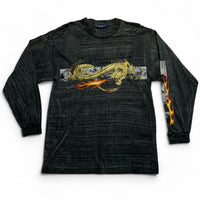 Sideout Vintage y2k Dragon Grey and Yellow Flames Grunge Long Sleeve T Shirt (L)