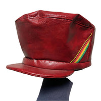 Red Leather Rasta Hat with Red Yellow and Green Stripes