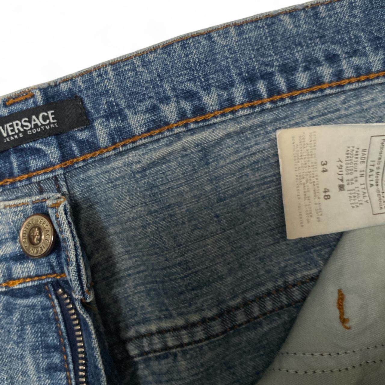 Versace Jeans Couture Vintage Distressed Blue and Green Strip Jeans (34W)