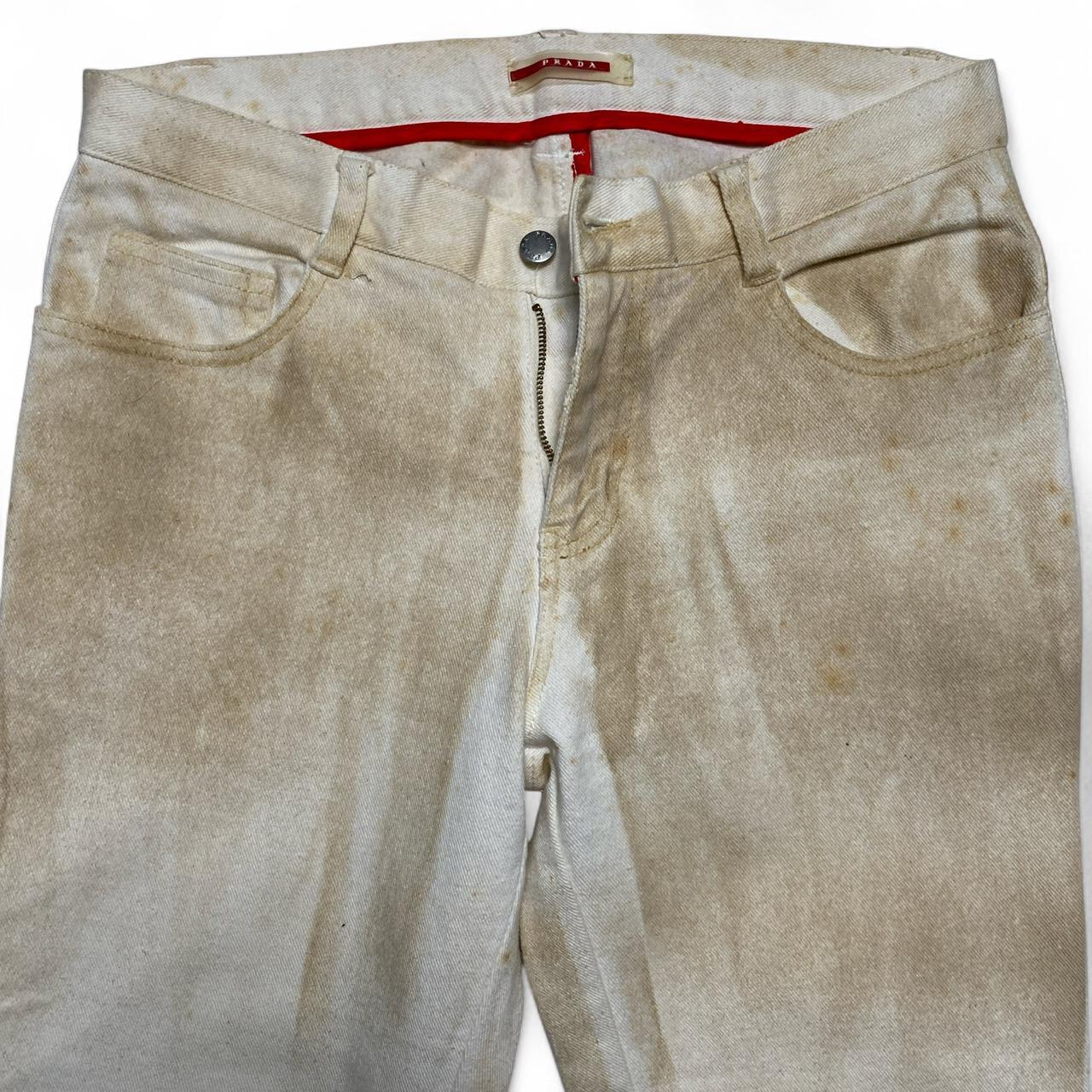 Prada Distressed Runway Vintage y2k Cream Lace Up Flared Cowgirl Jeans (28W)