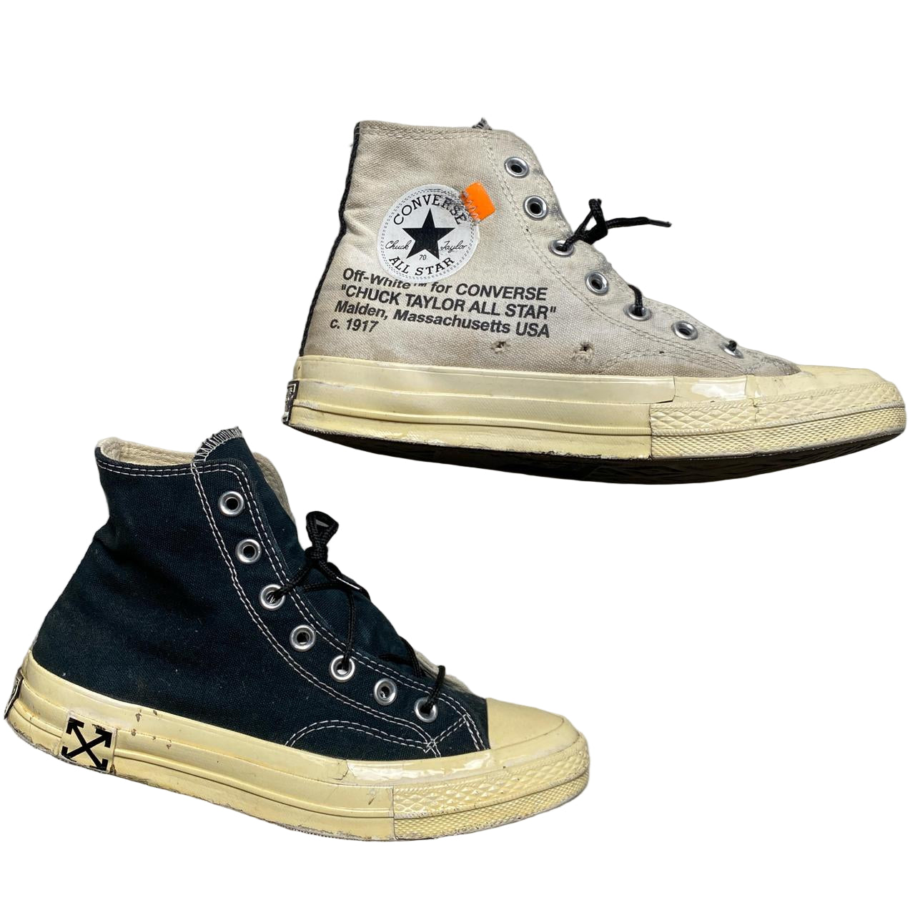 Converse Off White Black and White High Tops (UK 6)