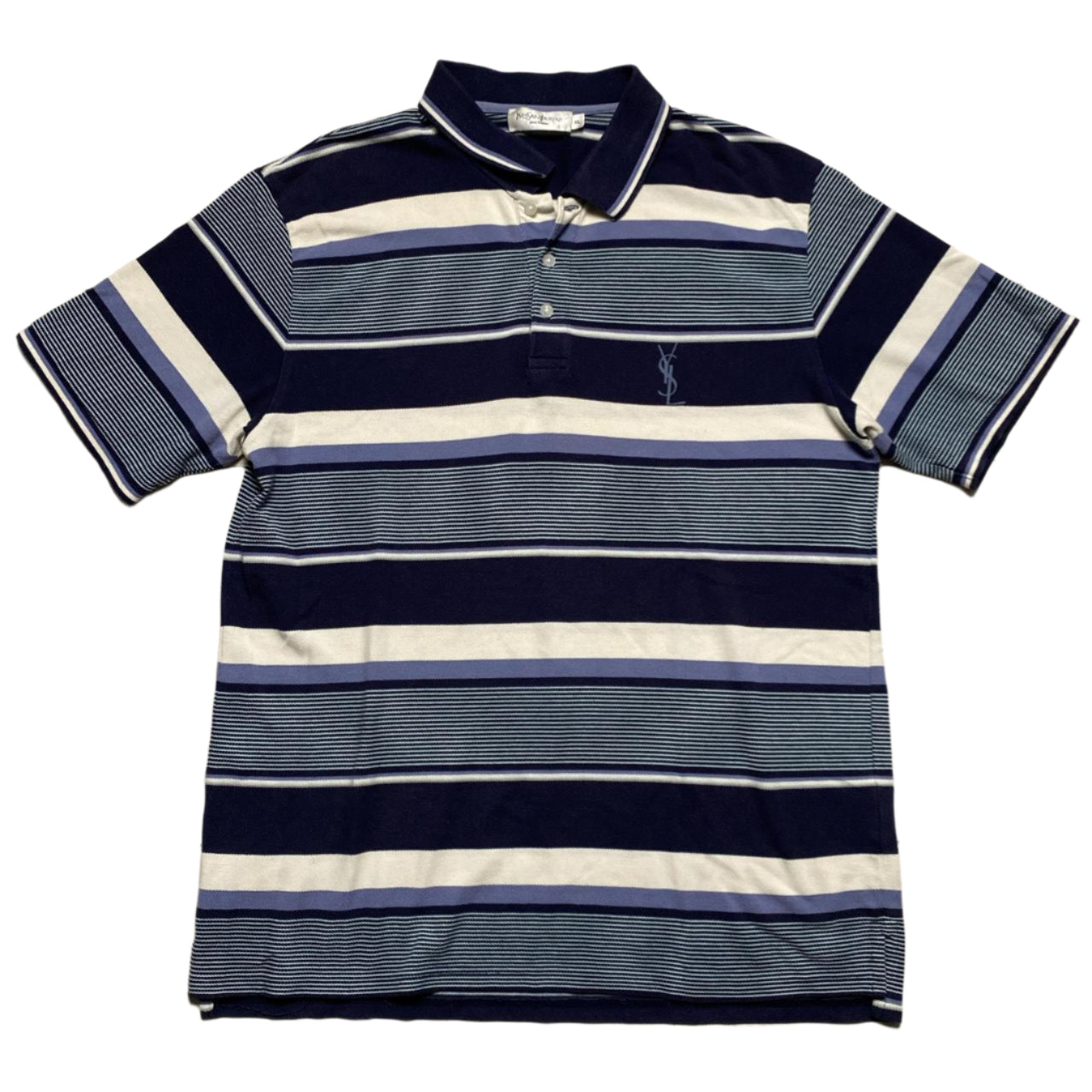 Yves Saint Laurent YSL Striped Navy Purple and White Polo Shirt (2XL)