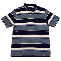 Yves Saint Laurent YSL Striped Navy Purple and White Polo Shirt (2XL)
