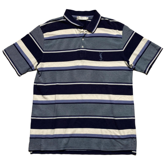 Yves Saint Laurent YSL Striped Navy Purple and White Polo Shirt (2XL)