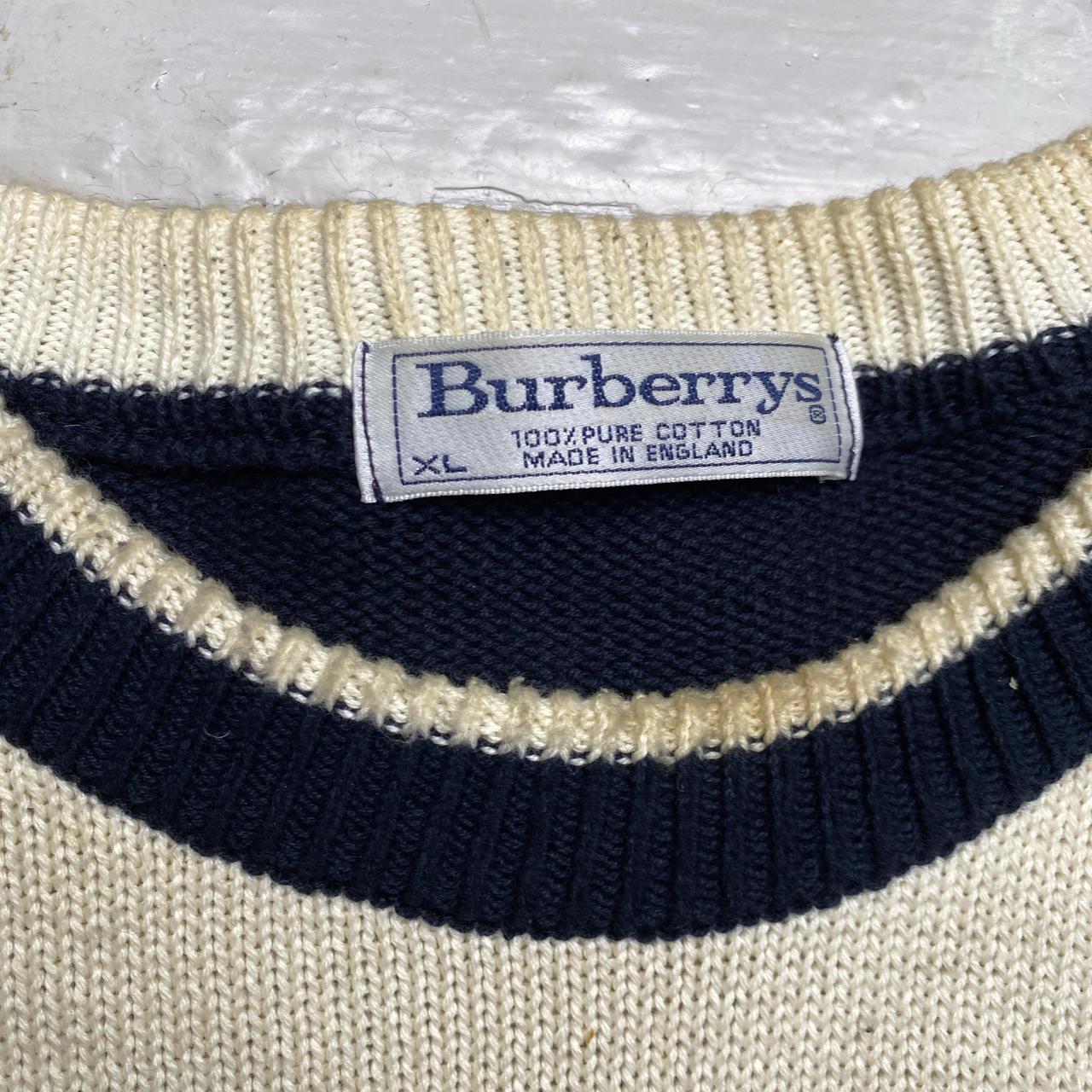 Burberry Burberrys England Vintage Navy and Cream White Big Lettering Cable Knit Jumper