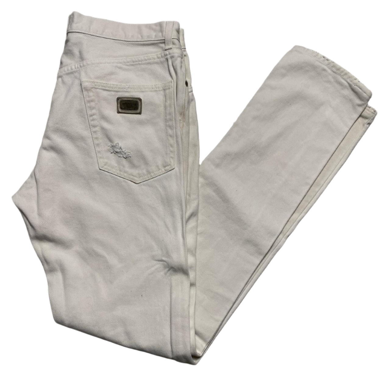 Dolce & Gabbana White and Silver Plaque Jeans (W 34)