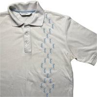 Yves Saint Laurent YSL Vintage White and Blue Repeat Logo Polo Short Sleeve Shirt (S)