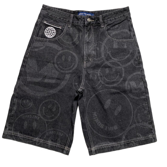 Minus Two Jeans Smiley Face Jorts Jean Shorts Grey (L)