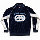Ecko UNLTD Vintage Velour Navy Baby Blue and White Tracksuit Jacket (M)