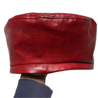 Red Leather Rasta Hat with Red Yellow and Green Stripes