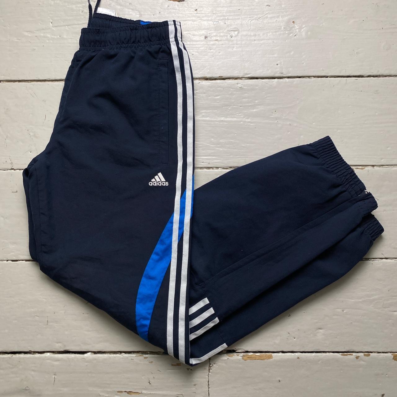 Adidas Navy Blue and White Shell Trackpant Bottoms