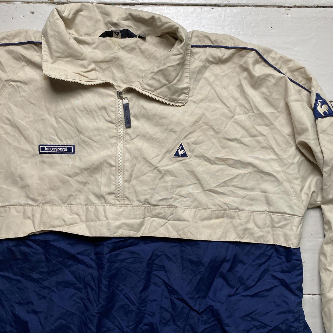 Le Coq Sportif Cream Beige and Navy Quarter Zip Shell Tracksuit Jacket