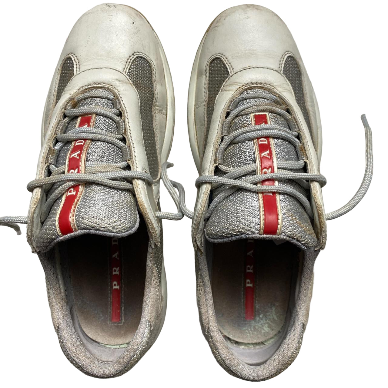 Prada Americas Cup White and Silver Vintage Trainers (UK 3)