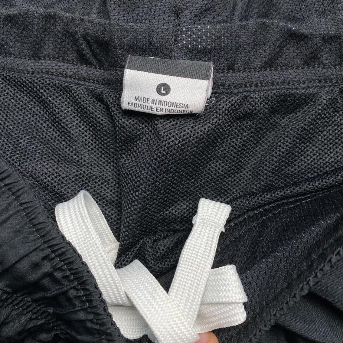 Nike Black and White Spellout Shell Trackpant Shorts (L)