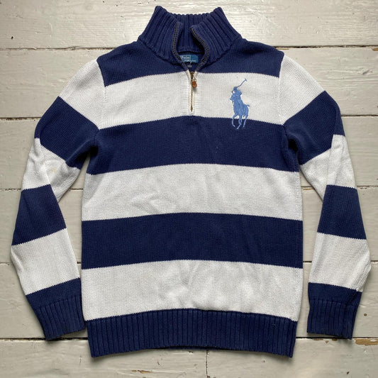 Polo Ralph Lauren Navy and White Stripe Quarter Zip Jumper