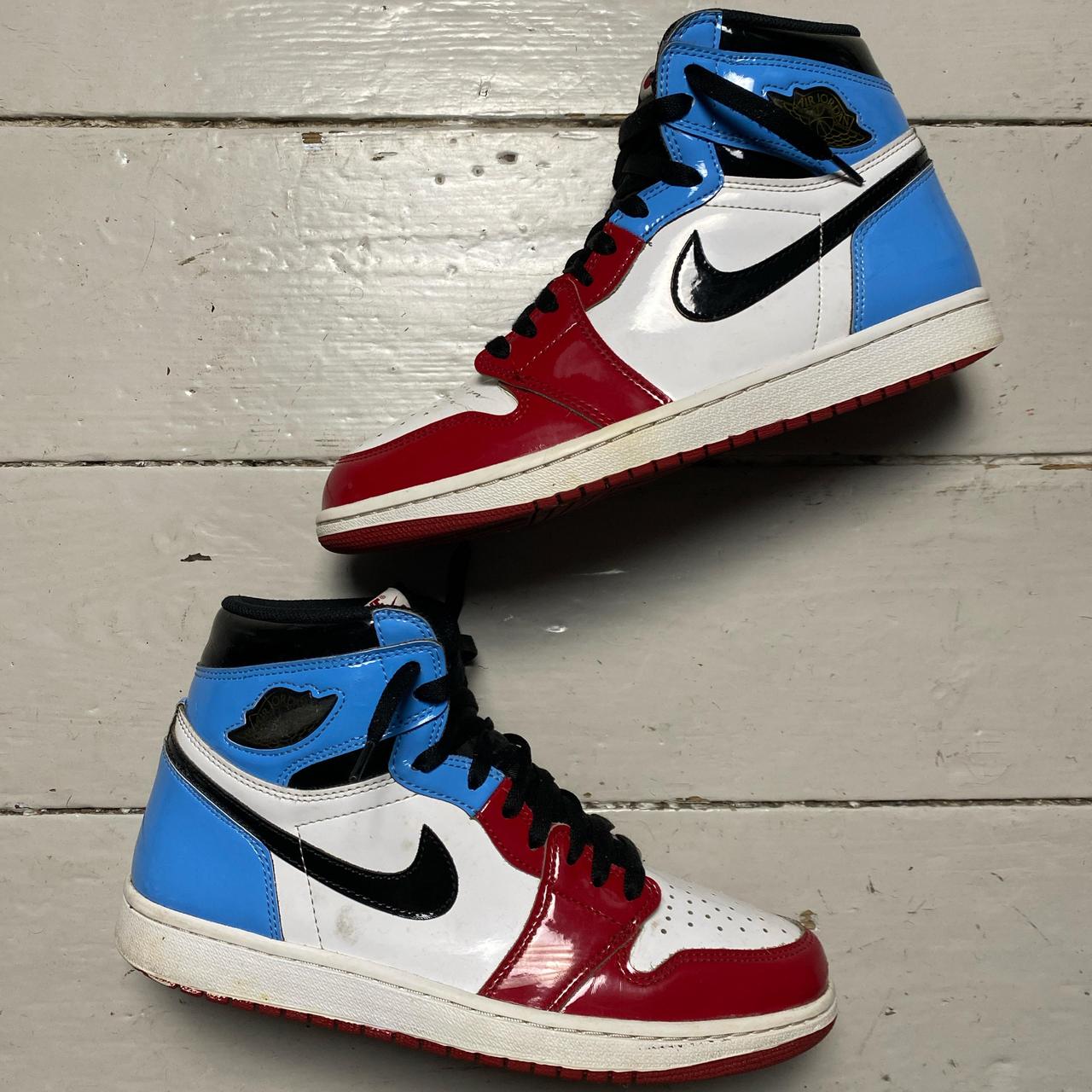 Jordan 1 No Fear Fearless Red Black White and Blue Patent